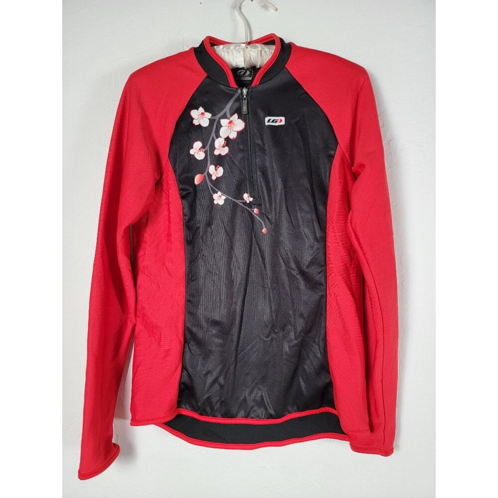 Louis Garneau Women Medium Red/Black Long Sleeve Cycling Jersey 1/4 Zip Pullover